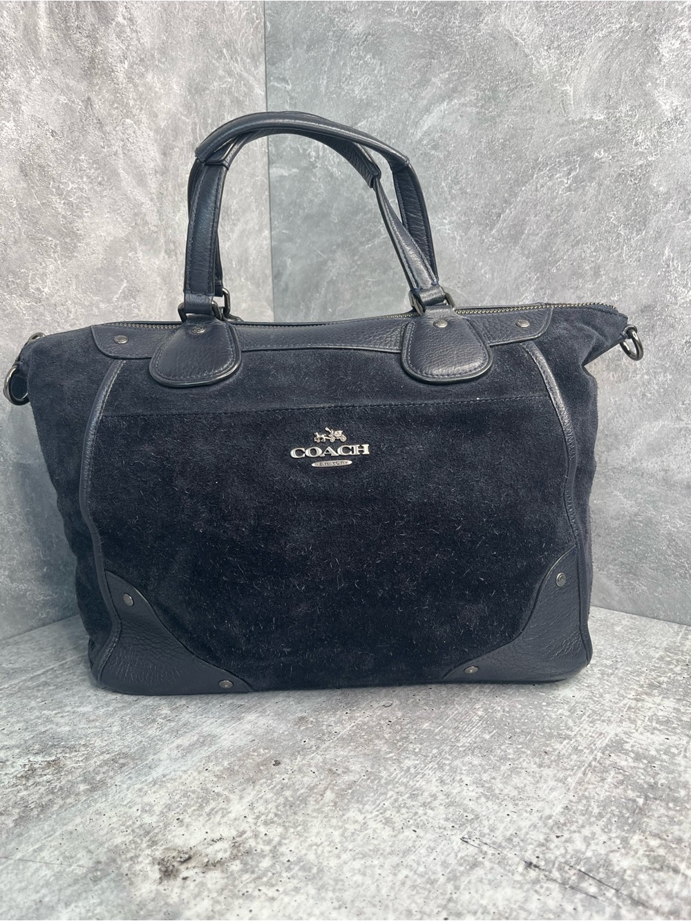 Coach Black Suede & Leather Weekender Bag